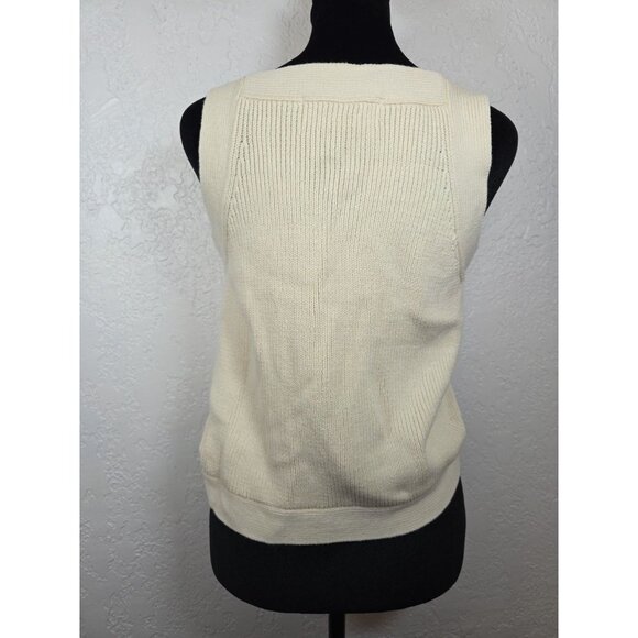 Vintage Old Navy Womens Cream Sleeveless Open Front Knit Crop Vest Small Cotton - Picture 3 of 5